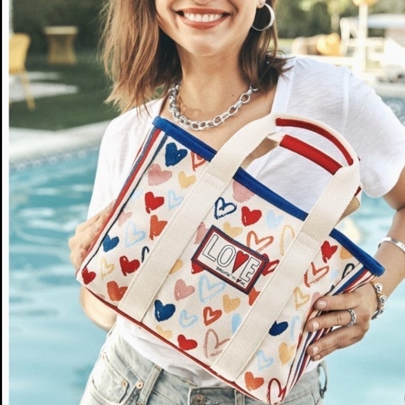 Brighton Red White And You Heart Firework Canvas Mini Tote Crossbody Strap NWT